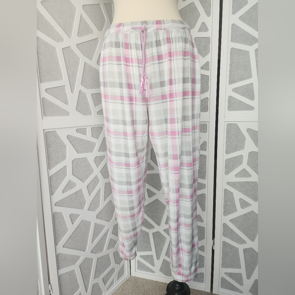 Pink and Gray Plaid Women's Pajama Pants